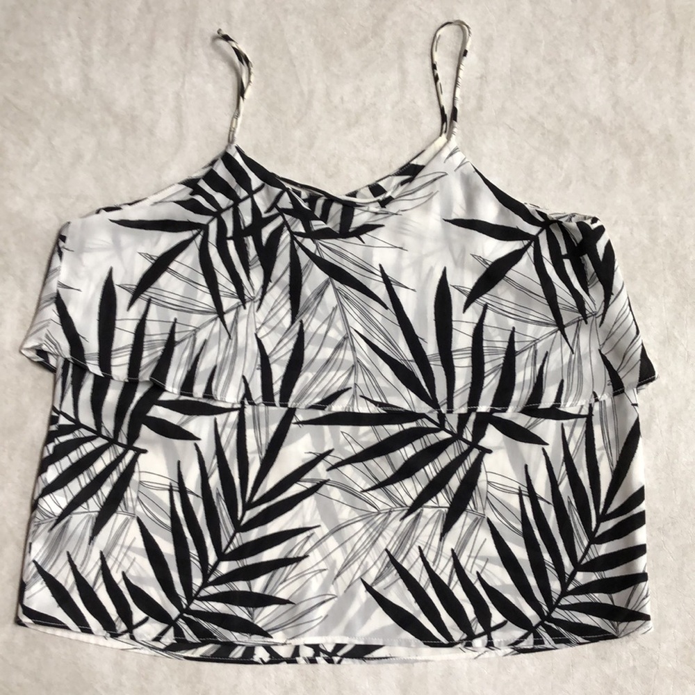 Mossimo White Strap Tank With Black Palm Fronds Size XS - Picture 3 of 7